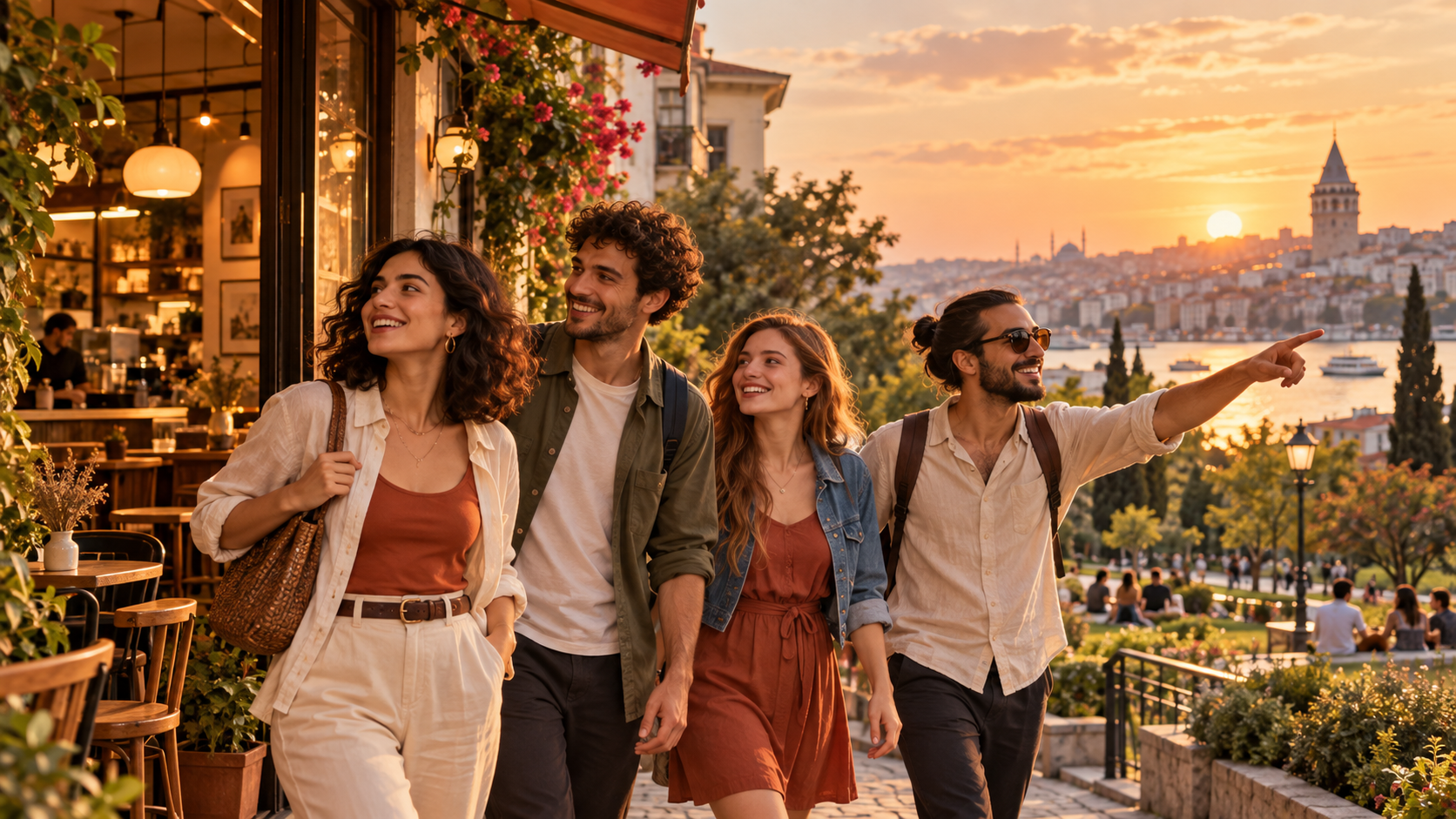 Arkadaşların şehirde yeni bir yer keşfetmesi